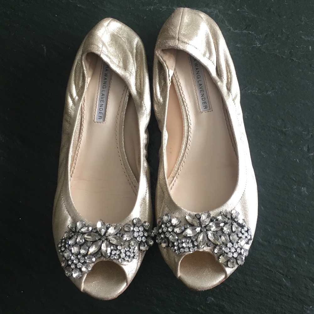 Vera Wang Lavender embellished peep toe flats